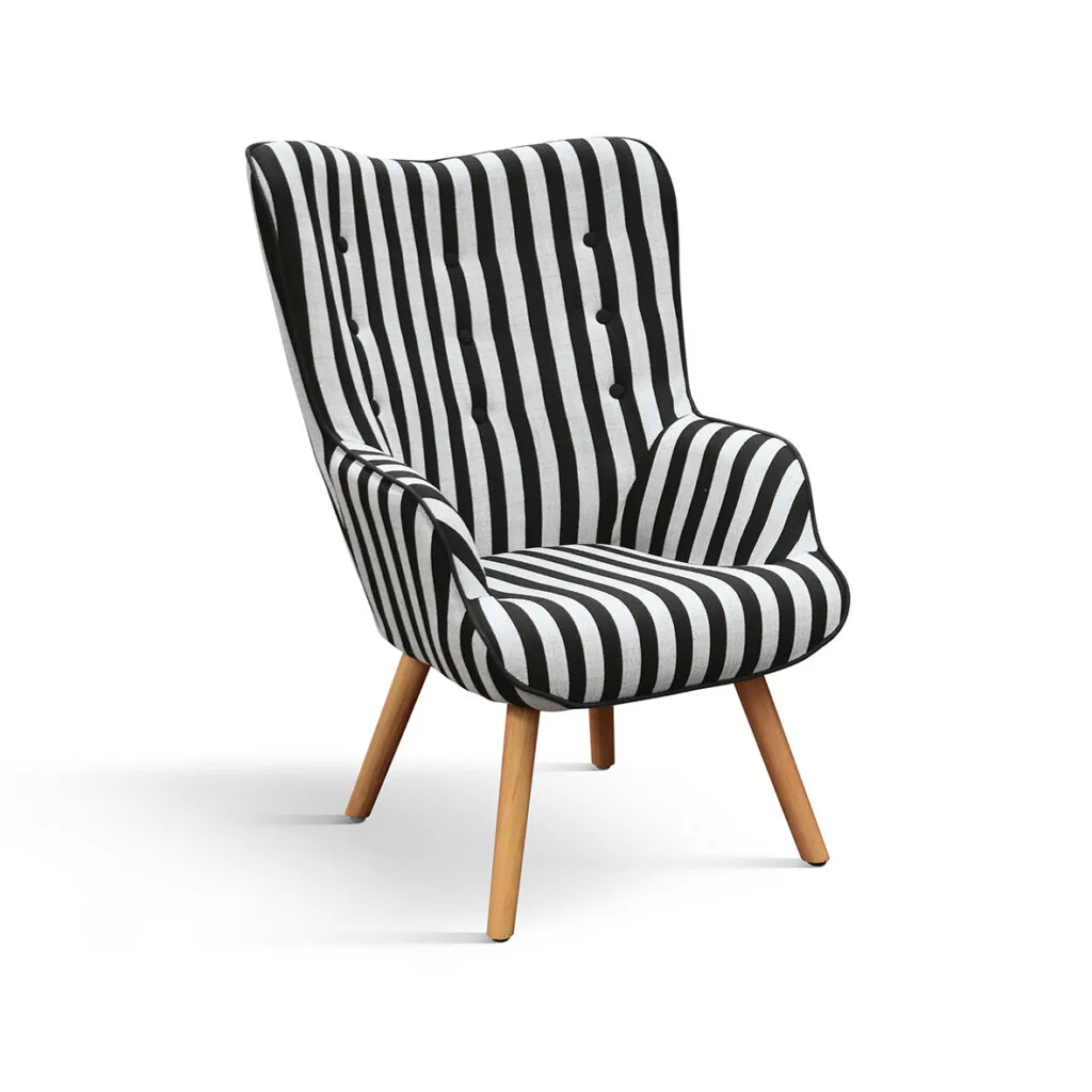 Poltrona Umbertino a righe bianche e nere con poggiapiedi (foto 3 di 4)