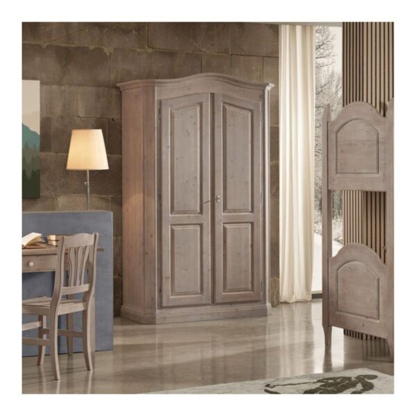 Armadio 2 porte in abete massello stile arte povera, vista frontale chiuso