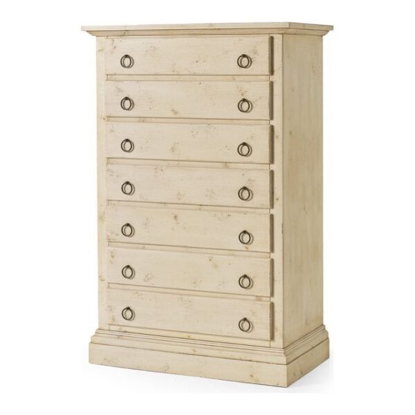 Cassettiera arte povera in legno massello con sette cassetti, alta 130 cm