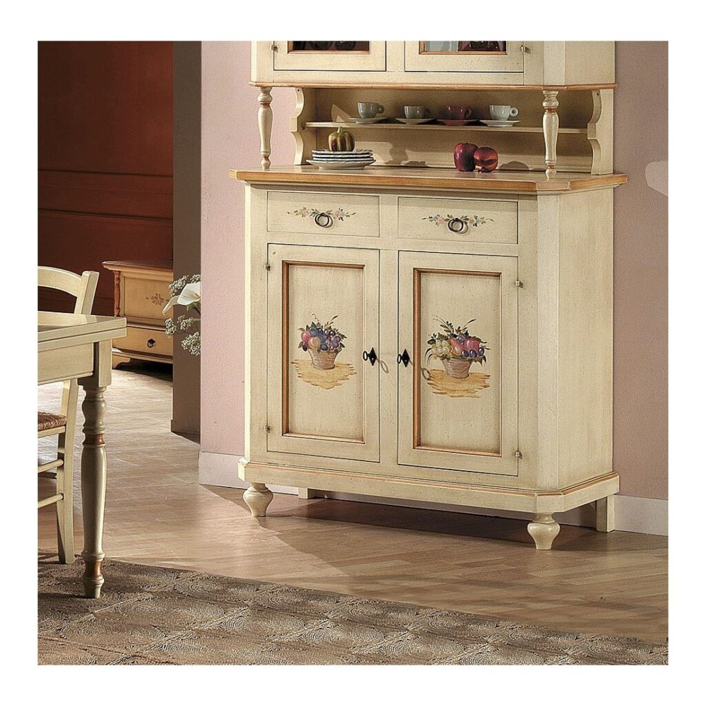 Credenza a 2 Porte e 2 Cassetti Arte Povera in Legno Massello (foto 2 di 4)