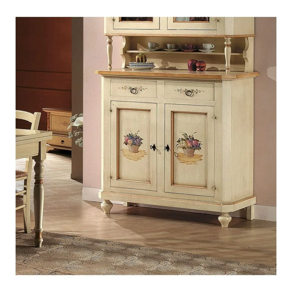 Credenza provenzale in legno massello con 2 porte e 2 cassetti (foto 2 di 4)