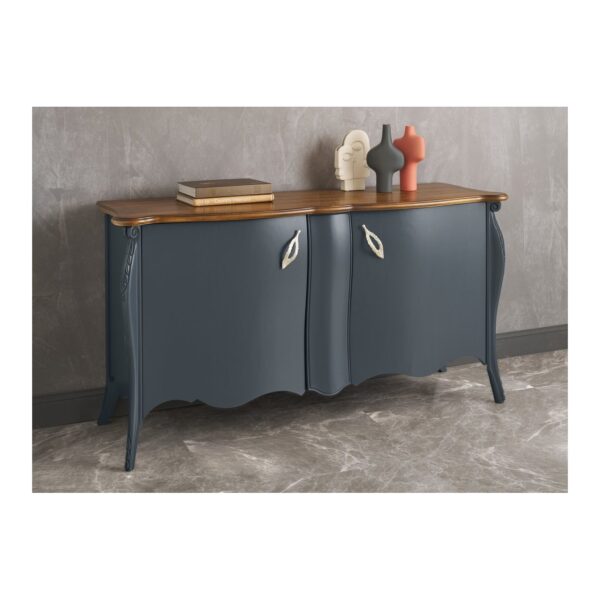Credenza Sagomata e Intagliata a 2 Porte con Carrello Estraibile