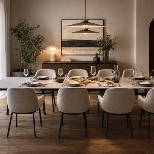 Tavolo consolle allungabile in legno aperto a pranzo con le allunghe inserite