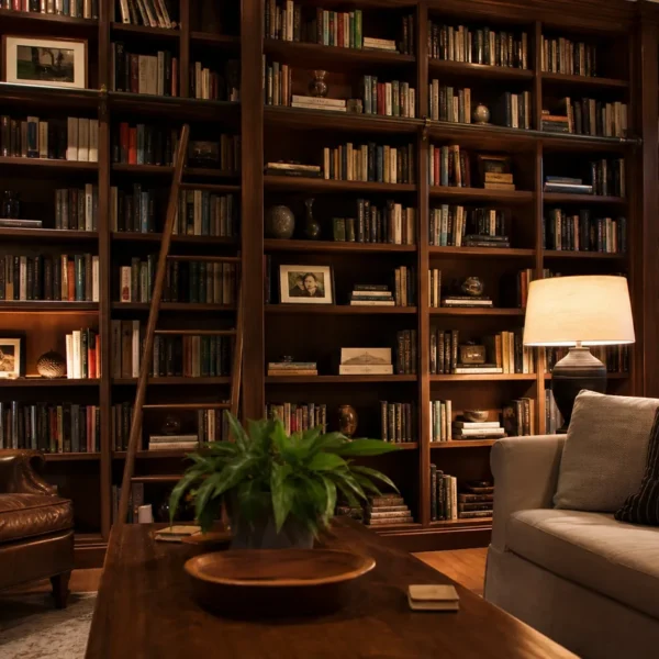 Libreria su misura in legno realizzata a mano dalla falegnameria Epocantica