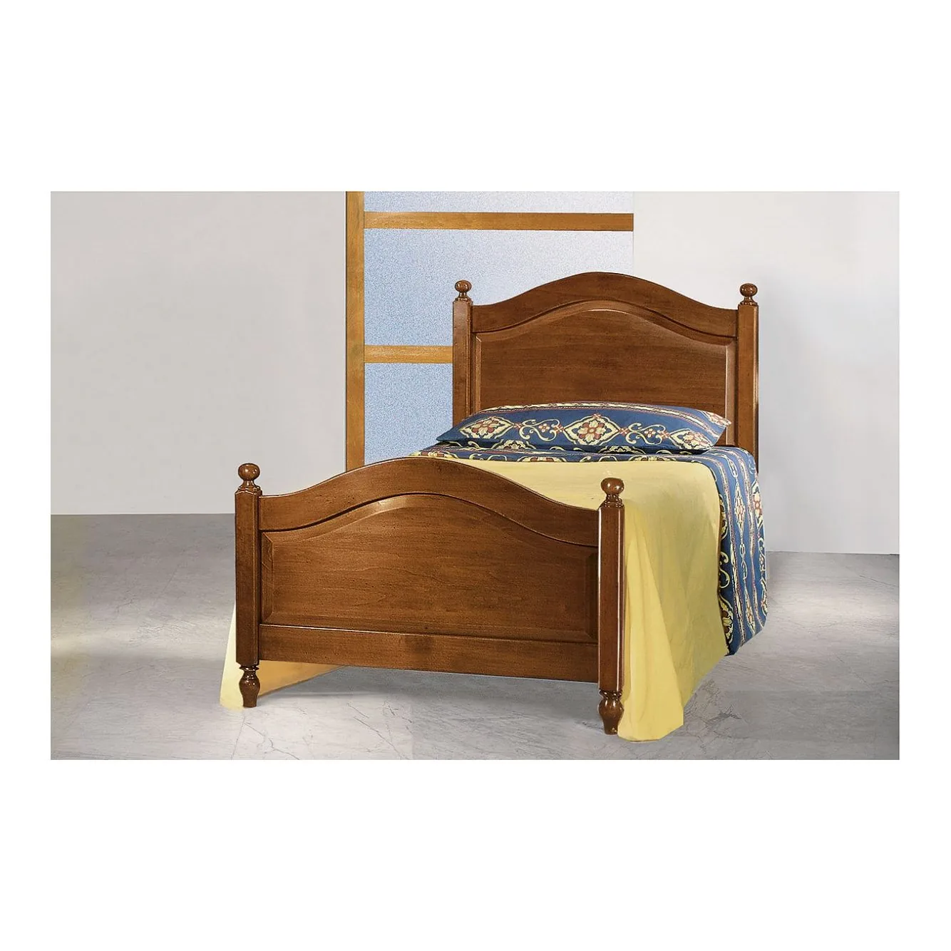 Letto una piazza e mezza in legno arte povera in massello, rete da 120x195