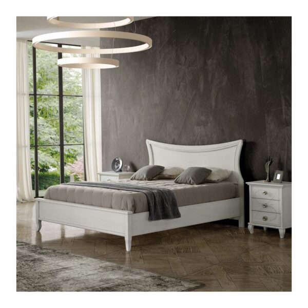 Letto matrimoniale king size in stile arte povera, testata e gambe in legno massello