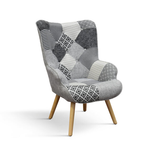 Poltrona Ludovica Patchwork Bianco e Nero con Poggiapiedi