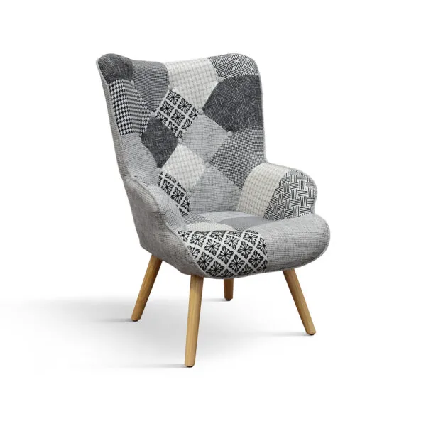 Poltrona Ludovica Patchwork Bianco e Nero con Poggiapiedi