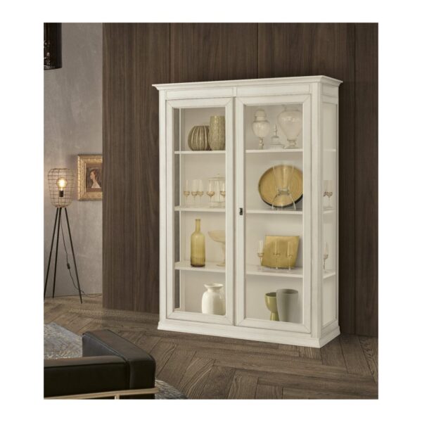 Vetrina 2 porte arte povera in legno massello, alta 215 cm, vista frontale